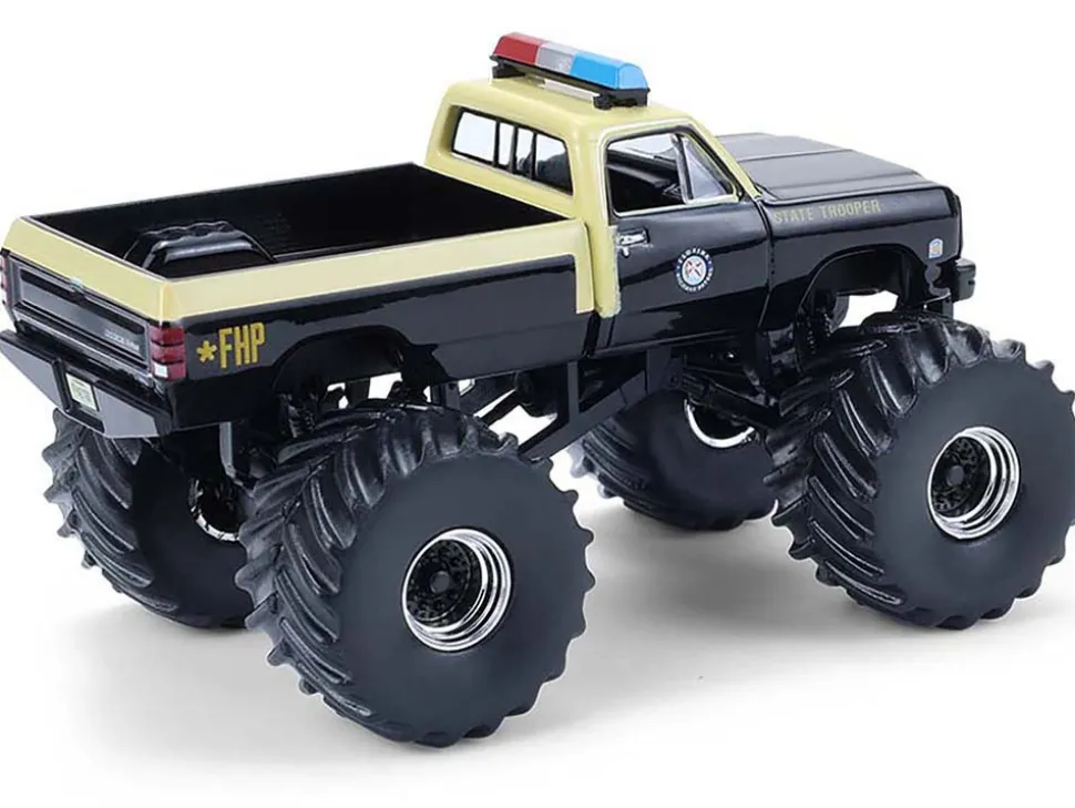 1983 Dodge Ram W350 Monster Truck "Florida Highway Patrol" Black with Cream Top and Stripes "Kings of Crunch - Hot Pursuit" Special Edition 1/64 Diecast Model Car by Greenlight