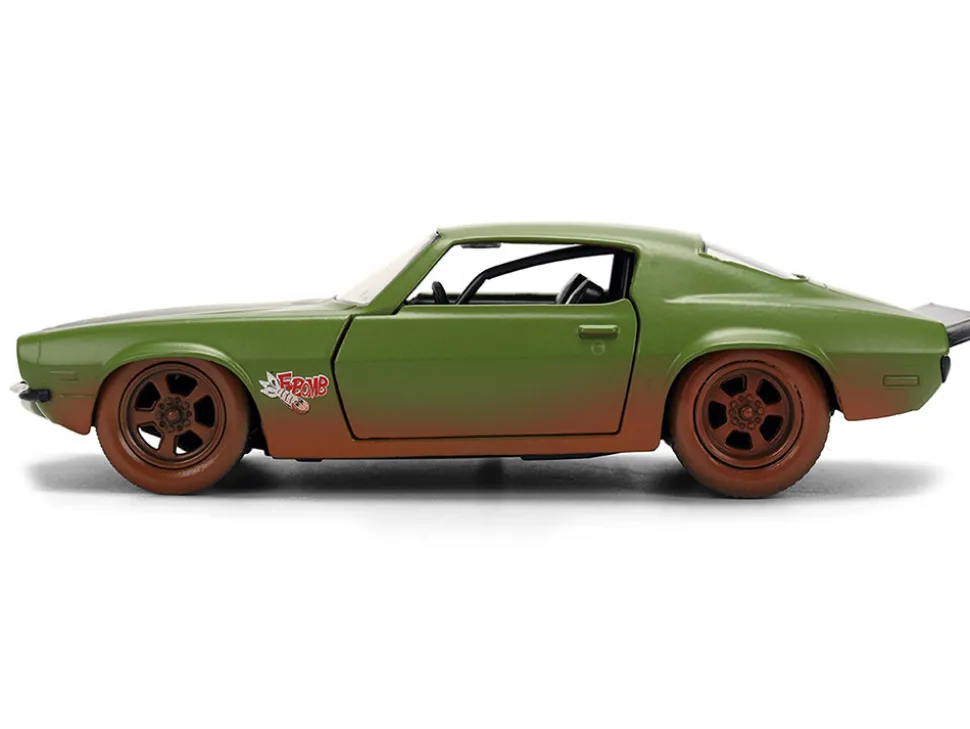 Dom's 1973 Chevrolet Camaro "F-Bomb" Matt Green (Dirty Version) with Black Hood Stripe "Fast & Furious" (2009) Movie "Fast & Furious 25 Years" Series 1/32 Diecast Model Car by Jada