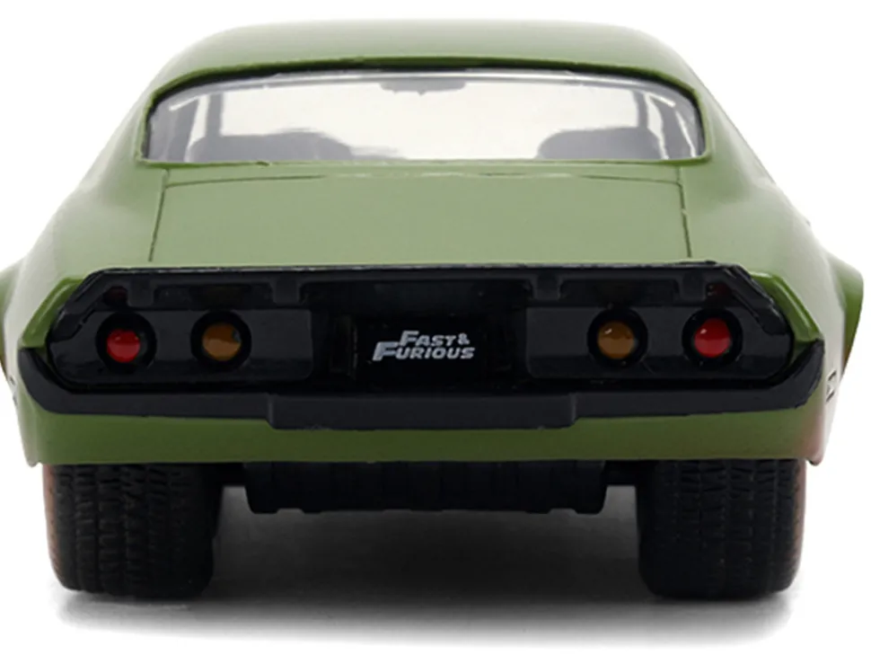 Dom's 1973 Chevrolet Camaro "F-Bomb" Matt Green (Dirty Version) with Black Hood Stripe "Fast & Furious" (2009) Movie "Fast & Furious 25 Years" Series 1/32 Diecast Model Car by Jada