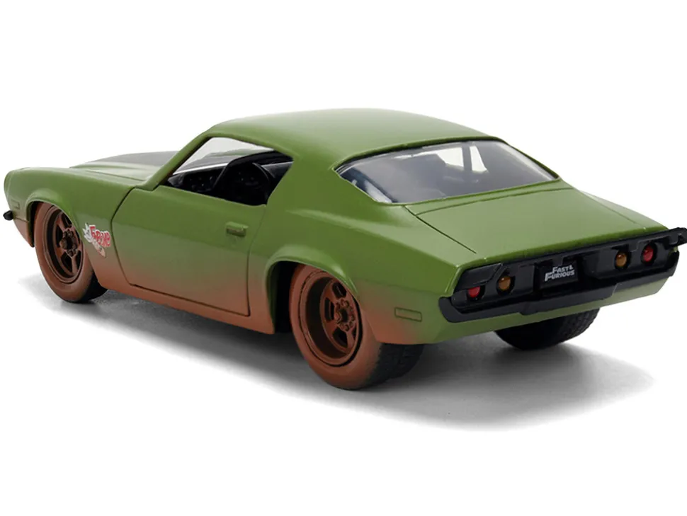 Dom's 1973 Chevrolet Camaro "F-Bomb" Matt Green (Dirty Version) with Black Hood Stripe "Fast & Furious" (2009) Movie "Fast & Furious 25 Years" Series 1/32 Diecast Model Car by Jada