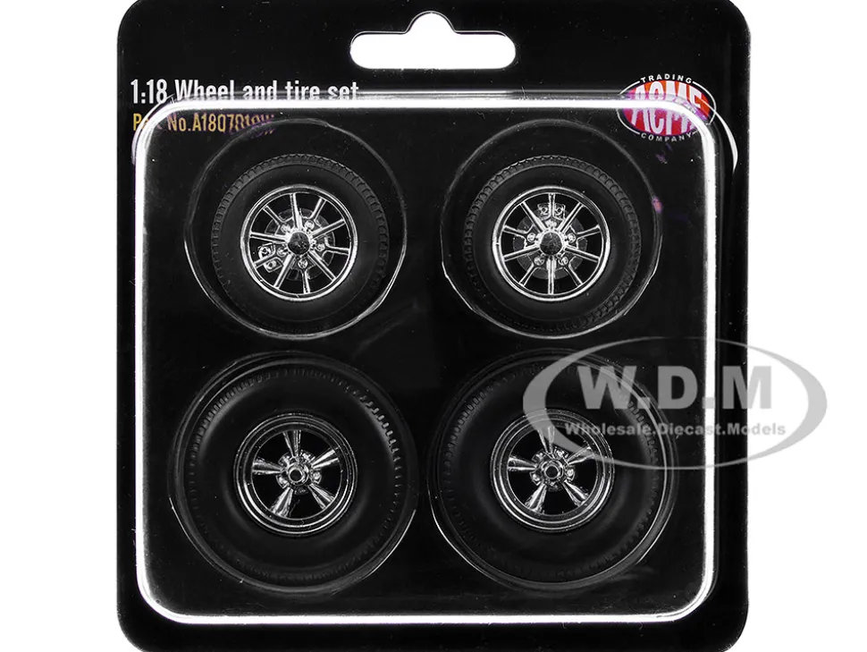 Drag Wheel and Tire Set of 4 pieces from "1957 Chevrolet 150 Gasser 'High Roller'" for 1/18 Scale Models by ACME