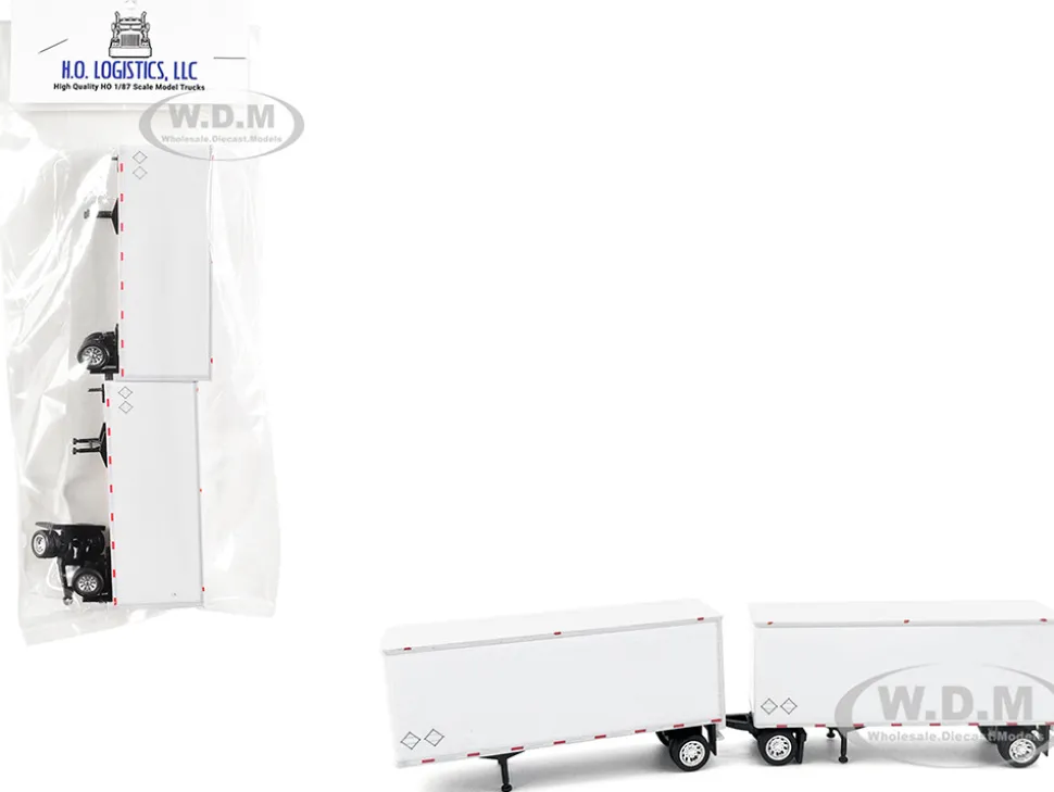 28' Dry Van Double Pup Trailers White Set of 2 pieces 1/87 (HO) Plastic Model Car by HO Logistics