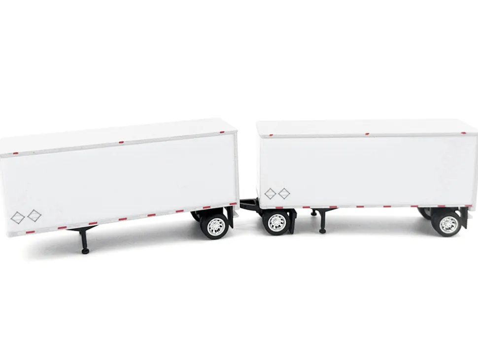 28' Dry Van Double Pup Trailers White Set of 2 pieces 1/87 (HO) Plastic Model Car by HO Logistics