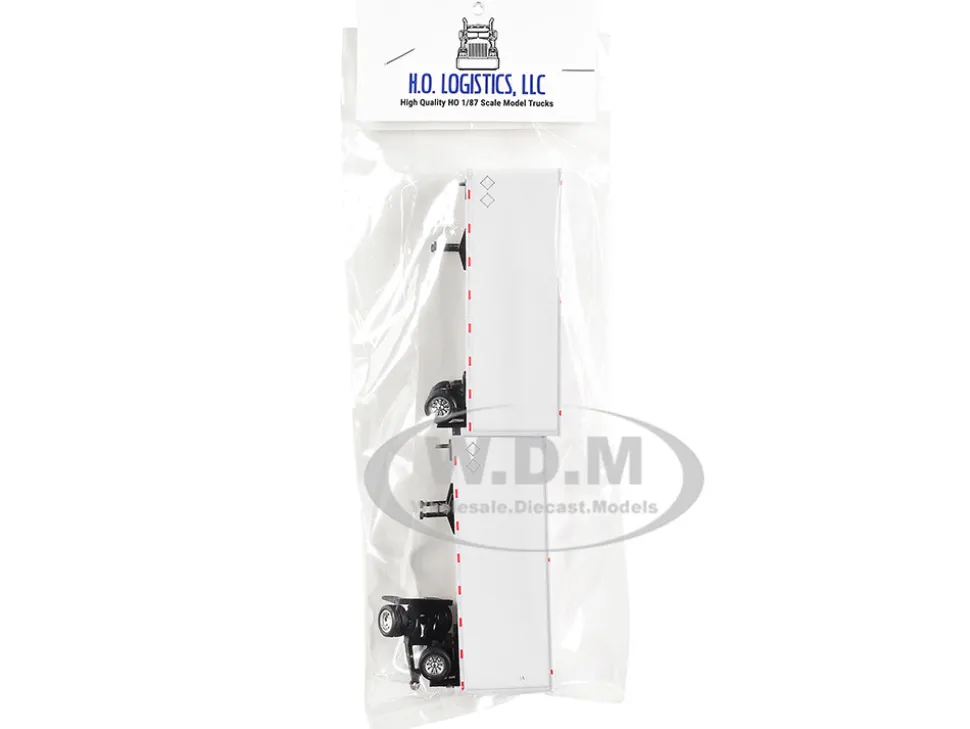 28' Dry Van Double Pup Trailers White Set of 2 pieces 1/87 (HO) Plastic Model Car by HO Logistics