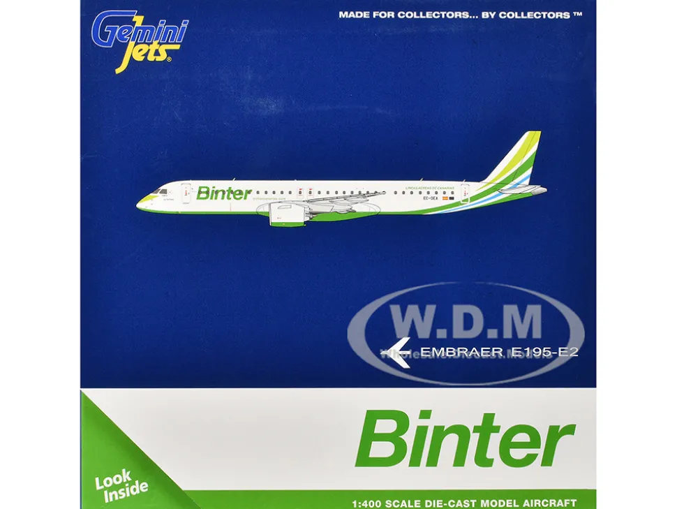 Embraer E195-E2 Commercial Aircraft "Binter Canarias" (EC-OEA) White with Green Tail Stripes Stripes 1/400 Diecast Model Airplane by GeminiJets