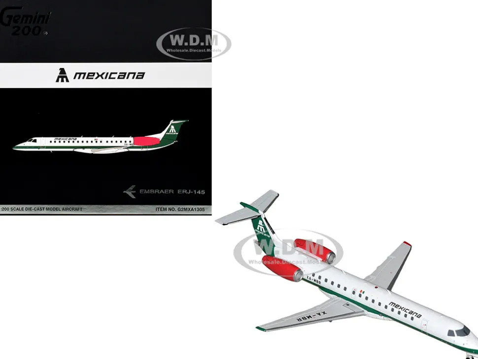 Embraer ERJ-145 Commercial Aircraft "Mexicana de Aviacion" (XA-MBR) White with Green Stripes and Tail "Gemini 200" Series 1/200 Diecast Model Airplane by GeminiJets