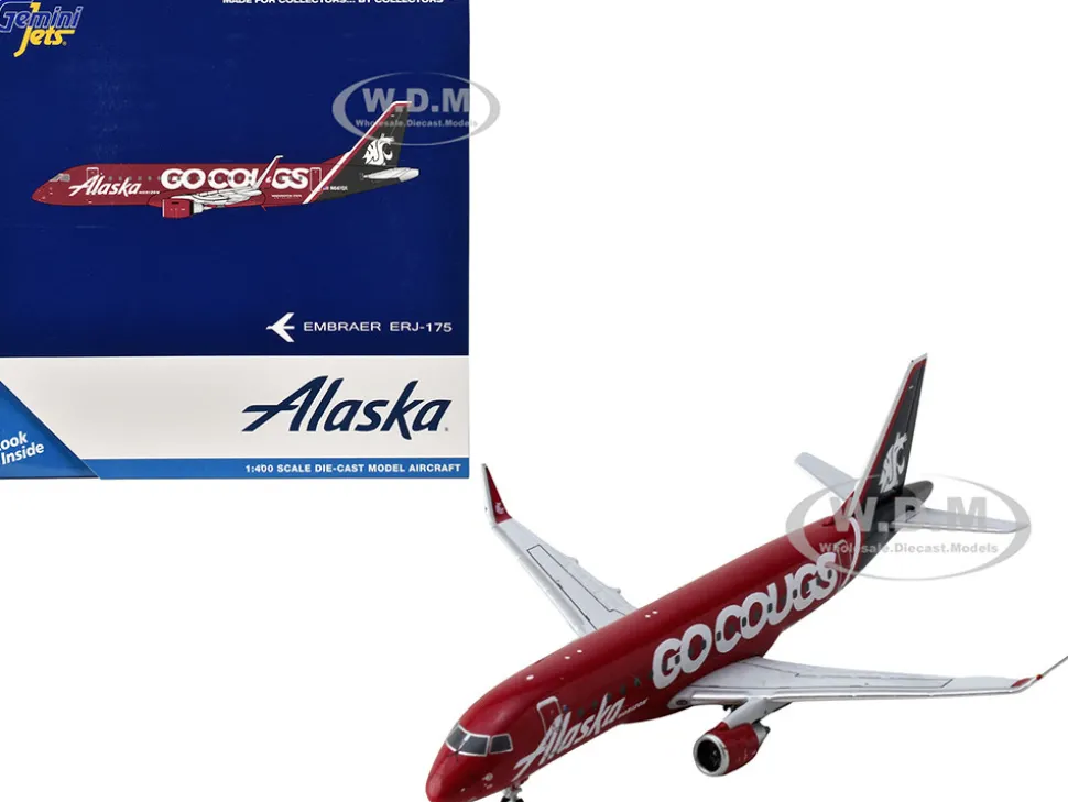 Embraer ERJ-175 Commercial Aircraft "Alaska Airlines/Horizon - Washington State Cougars" (N661QX) Red with Gray Tail 1/400 Diecast Model Airplane by GeminiJets