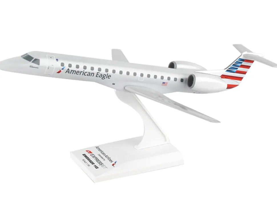 Embraer ERJ-145 Commercial Aircraft "American Eagle - ExpressJet" Gray with Striped Tail (Snap-Fit) 1/100 plastic model by Skymarks