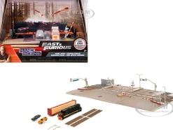 Fast & Furious Final Race Diorama with Toyota Supra Orange and Dodge Charger Black Nano Scene Series model Jada 34915