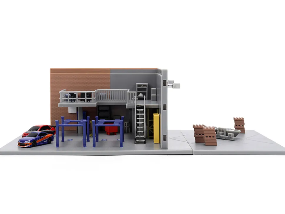 Fast & Furious Han's Garage Diorama with 2 Cars and Accessories "Nano Scene" Series 1/32 Model by Jada
