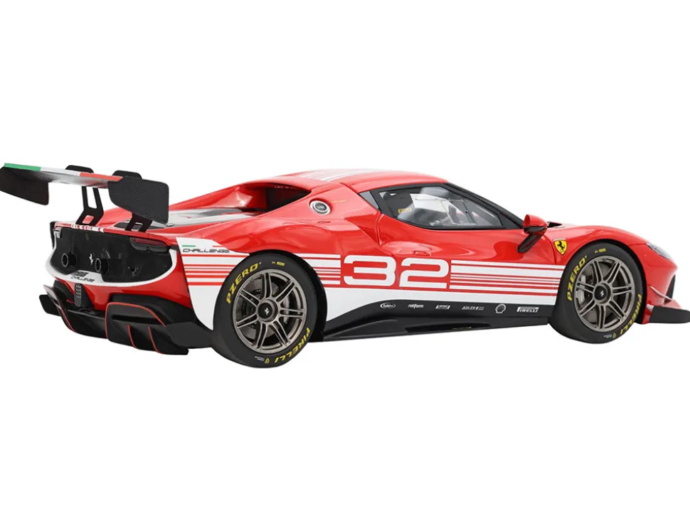 2023 Ferrari 296 Challenge #32 "Launch Version" Red with White Stripes with DISPLAY CASE Limited Edition to 296 pieces Worldwide 1/18 Model Car by BBR