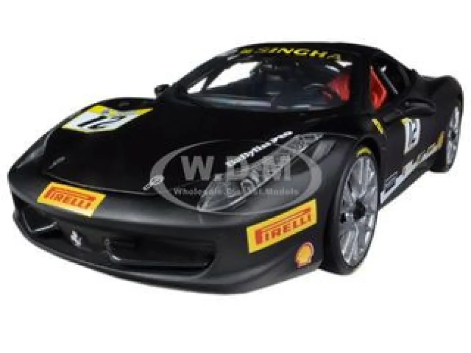 Ferrari 458 Challenge Matt Black #12 1/18 Diecast Car Model Hot Wheels BCT90