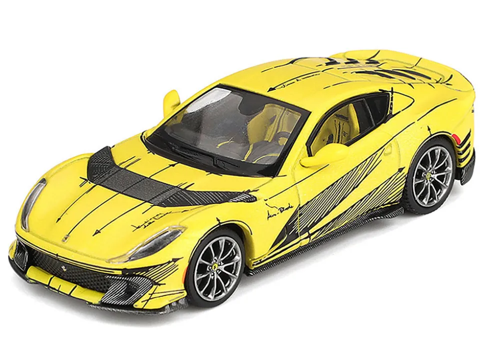 Ferrari 812 Competizione Matt Yellow with Graphics and Yellow Interior "Tailor Made" 1/64 Diecast Model Car by BBR