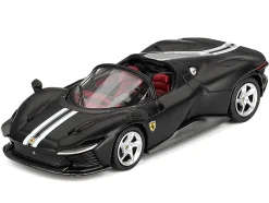 Ferrari Daytona SP3 Matt Black with White Stripes and Red Interior 1/64 Diecast Model Car by BBR