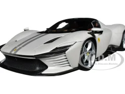 Ferrari Daytona SP3 White Metallic with Silver Stripes Signature Series 1/18 Diecast Model Car Bburago 16912w