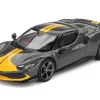 Ferrari 296 GTB Assetto Fiorano Grigio Scuro (Dark Gray) with Yellow Stripes 1/64 Diecast Model Car by BBR
