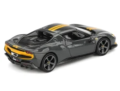 Ferrari 296 GTB Assetto Fiorano Grigio Scuro (Dark Gray) with Yellow Stripes 1/64 Diecast Model Car by BBR