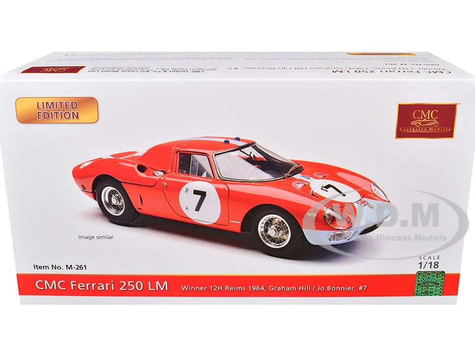 Ferrari 250 LM RHD (Right Hand Drive) #7 Graham Hill - Jo Bonnier Winner "12 Hours of Reims" (1964) Limited Edition to 1500 pieces Worldwide 1/18 Diecast Model Car by CMC
