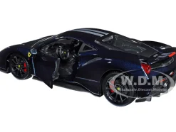 Ferrari 488 Pista Dark Blue Metallic Silver Stripes 1/24 Diecast Model Car Bburago 26026