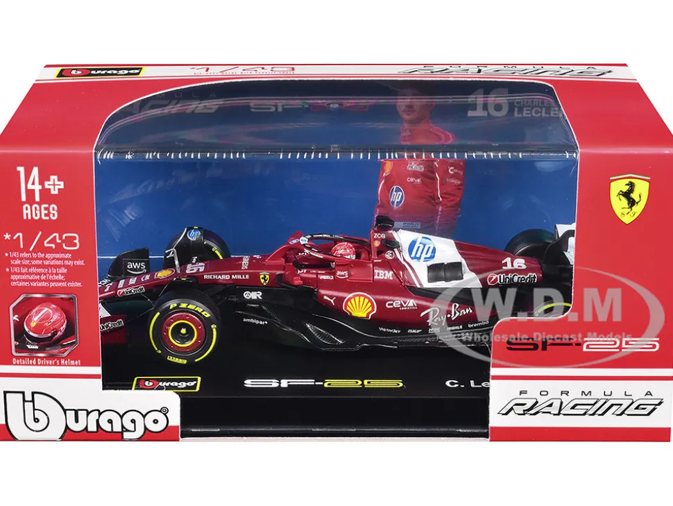 Ferrari SF-25 #16 Charles Leclerc Formula One F1 "World Championship" (2025) with Display Case 1/43 Diecast Model Car by Bburago
