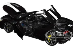 Ferrari SF90 Spider Assetto Fiorano Black Metallic with White Stripes Signature Series 1/18 Diecast Model Car Bburago 16910bk