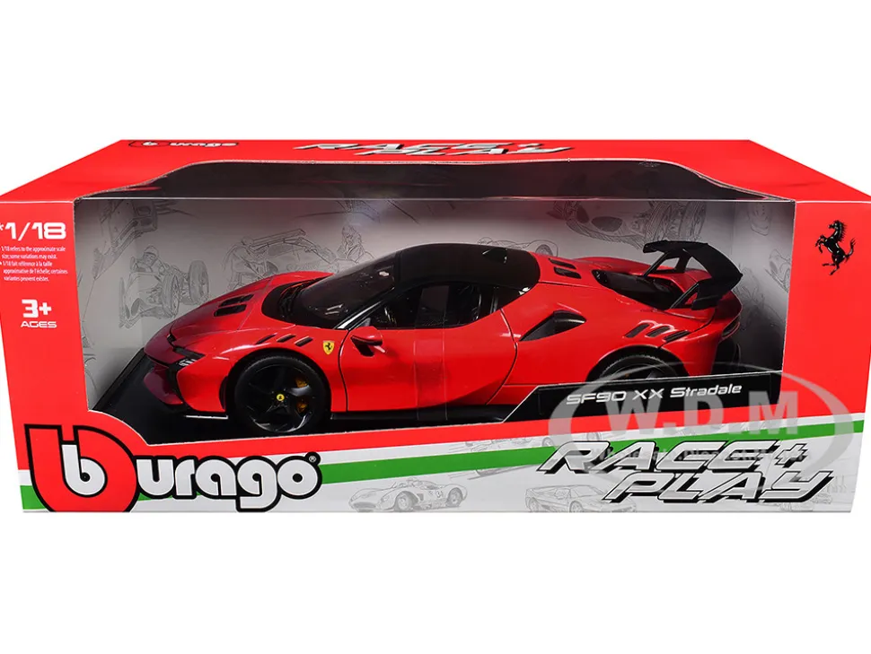 Ferrari SF90 XX Stradale Red with Black Top "Race + Play" Series 1/18 Diecast Model Car by Bburago