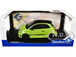 2023 Fiat F595 Abarth Verde Adrenalina Green with Black Top and Stripes 1/18 Diecast Model Car by Solido