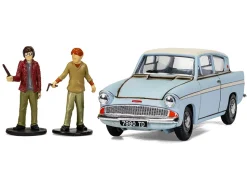 Flying Ford Anglia RHD (Right Hand Drive) Light Blue with White Top (Weathered) with Harry and Ron Figures