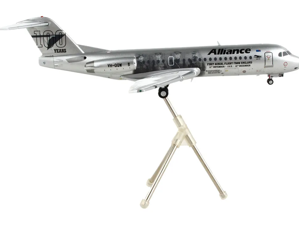 Fokker F70 Commercial Aircraft Alliance Airlines 100 Years First Flight from England Silver Metallic Gemini 200 Series 1/200 Diecast Model Airplane GeminiJets G2UTY988