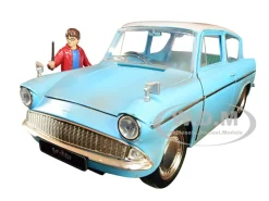 1959 Ford Anglia Light Blue Weathered Harry Potter Diecast Figurine 1/24 Diecast Model Car Jada 31127