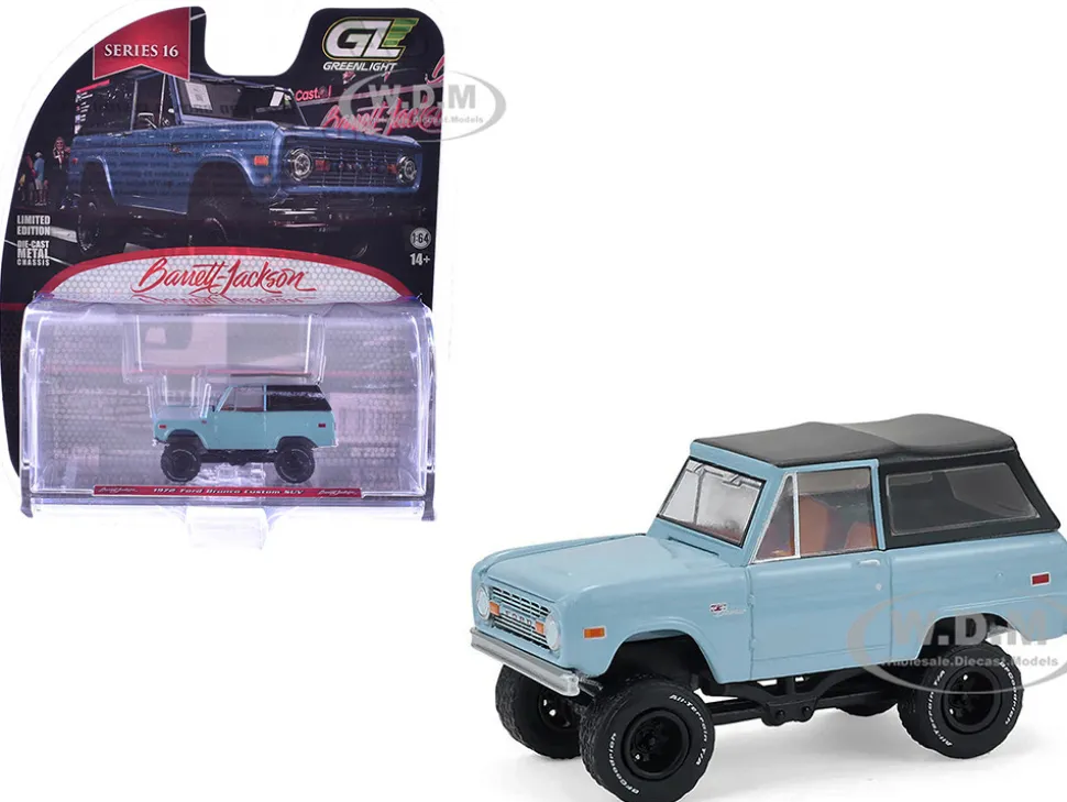 1972 Ford Bronco Custom SUV Light Blue with Black Top "Barrett-Jackson" Series 16 1/64 Diecast Model Car by Greenlight