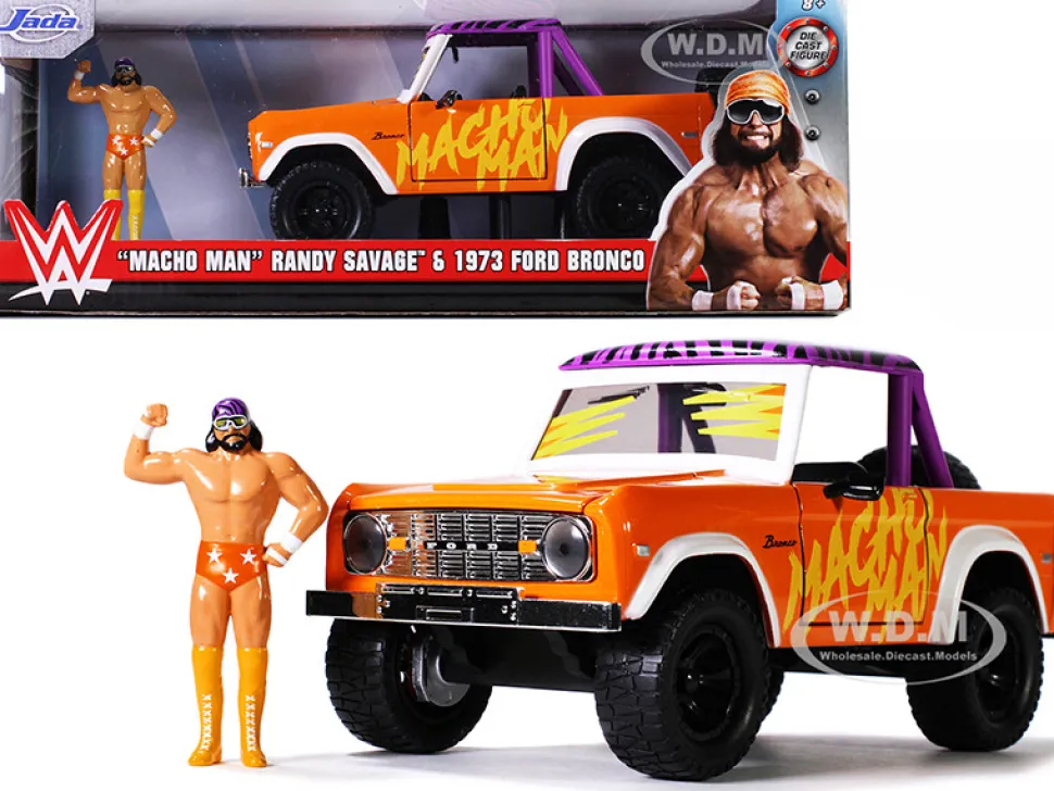 1973 Ford Bronco Pickup Truck Macho Man Randy Savage Diecast Figurine WWE 1/24 Diecast Model Car Jada 32046