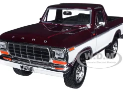 1978 Ford Bronco Ranger XLT Open Top Spare Tire Burgundy Metallic White Timeless Legends Series 1/24 Diecast Model Car Motormax 79372