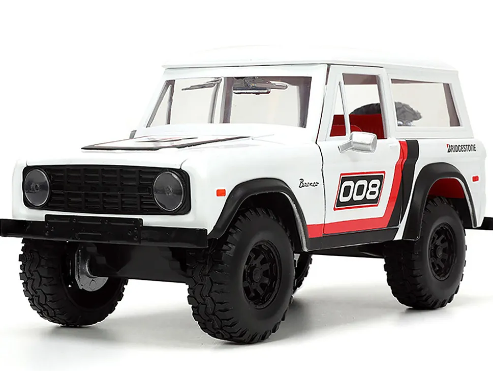 1973 Ford Bronco #008 White with Red and Black Stripes and Red Interior with Extra Wheels Just Trucks Series 1/24 Diecast Model Car Jada 34181