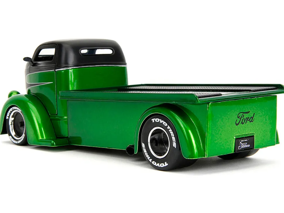 1947 Ford COE Flatbed Truck Green Metallic and Matt Black "Toyo Tires" with Extra Wheels "Just Trucks" Series 1/24 Diecast Model Car by Jada