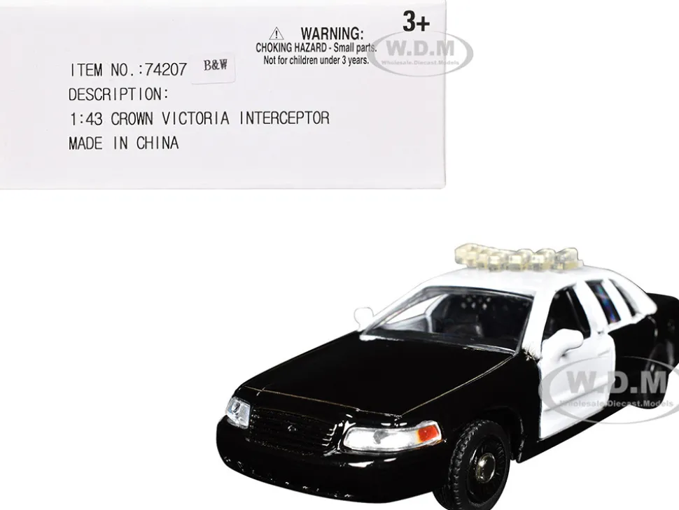Ford Crown Victoria Police Interceptor Black and White 1/43 Diecast Model Car by Motormax