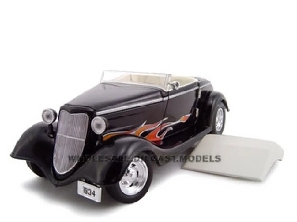 1934 Ford Custom Convertible Black With Flames 1/24 Diecast Car Model Unique Replicas 18541