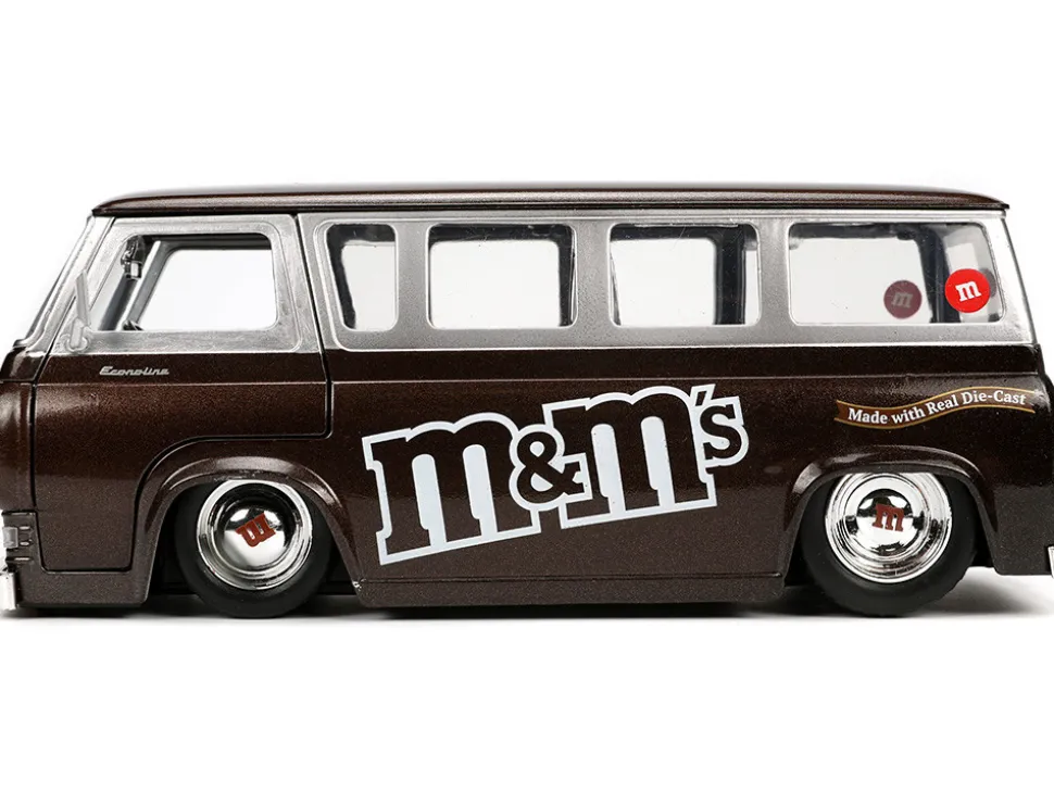 1965 Ford Econoline Bus Brown Metallic Silver Red M&M's Diecast Figurine Hollywood Rides Series 1/24 Diecast Model Car Jada 32027