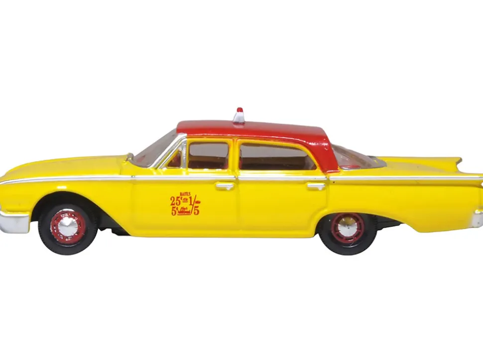 1960 Ford Fairlane Sedan "NYC Taxi" Yellow with Red Top and Interior 1/87 (HO) Scale Diecast Model Car by Oxford Diecast
