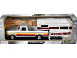 1979 Ford F-150 Custom Pickup Truck Silver Metallic with Side Stripes with Camper Shell "American Classics" Series 1/24 Diecast Model Car by Motormax
