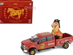 2022 Ford F-450 Dually Pickup Truck "Chinese Zodiac 2026 Year of the Horse" Red with Gold Graphics and Horse Figure "Hobby Exclusive" Series 1/64 Diecast Model Car by Greenlight
