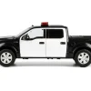 2019 Ford F-150 Lariat Crew Cab Pickup Truck Black and White with Flashing Light Bar and Front and Rear Lights and Sounds 1/27 Diecast Model Car by Motormax