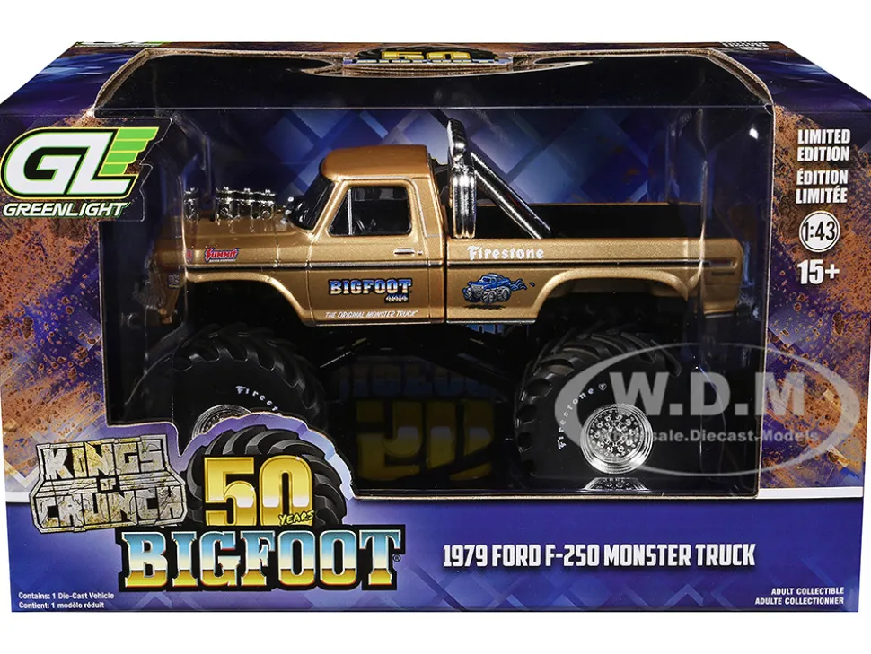 1979 Ford F-250 Monster Truck "Bigfoot #1 50th Anniversary" Gold Metallic "Kings of Crunch" Series 1/43 Diecast Model Car by Greenlight