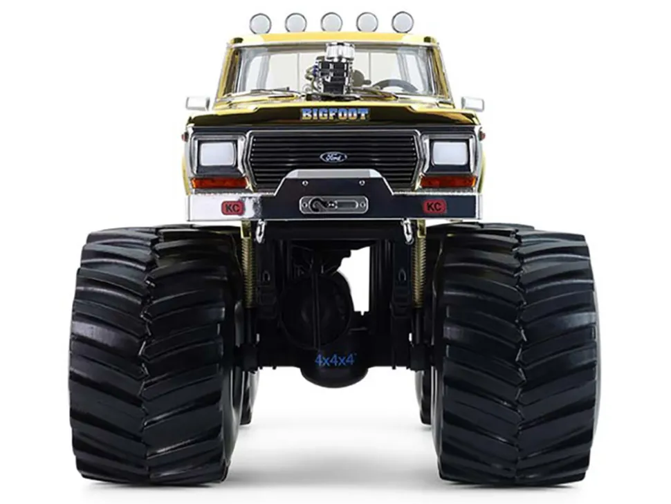 1979 Ford F-250 Monster Truck "Bigfoot #1 50th Anniversary" Gold Chrome with Bob Chandler Standing Figure "Kings of Crunch" Series 1/18 Diecast Model Car by Greenlight