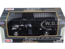 1956 Ford F-100 Pickup Truck Black 1/24 Diecast Model Motormax 73235