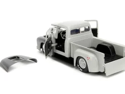 1956 Ford F-100 Pickup Truck Tan and Gray Metallic and Guile Diecast Figure Street Fighter Video Game Anime Hollywood Rides Series 1/24 Diecast Model Car Jada 34373