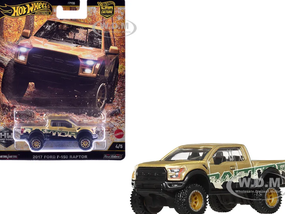 2017 Ford F-150 Raptor Pickup Truck Gold Metallic with Graphics "HW Off Road" Series Diecast Model Car by Hot Wheels