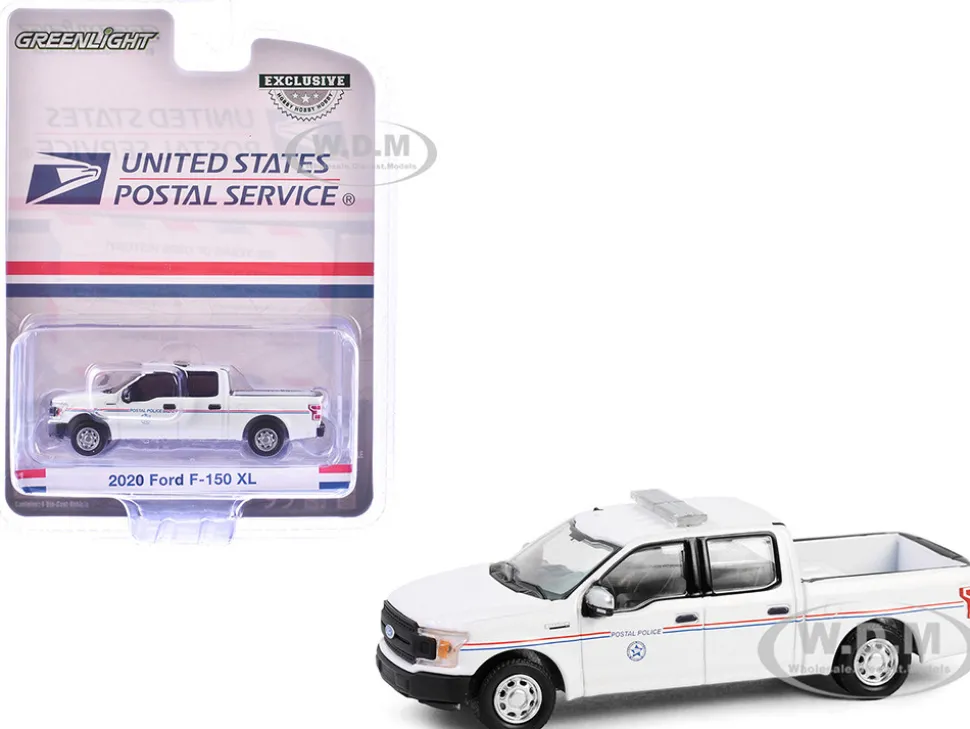 2020 Ford F-150 XL Pickup Truck "United States Postal Service (USPS) Postal Police" White with Red and Blue Stripes "Hobby Exclusive" Series 1/64 Diecast Model Car by Greenlight