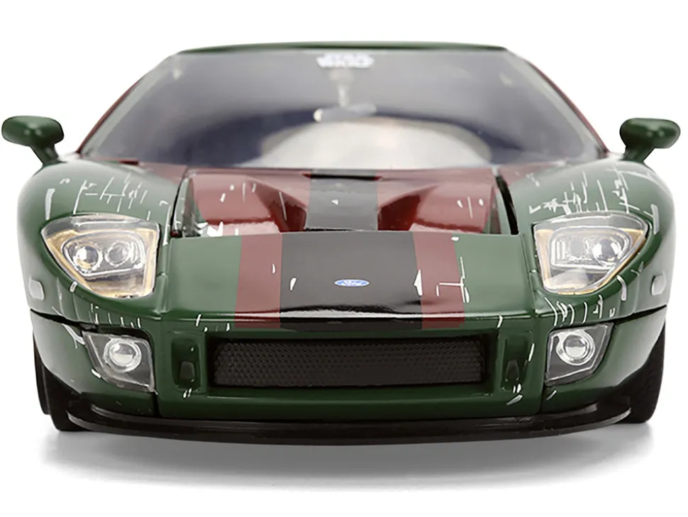 2005 Ford GT Green (Weathered) with Graphics and Boba Fett Figure "Star Wars" Franchise "Hollywood Rides" Series 1/24 Diecast Model Car by Jada