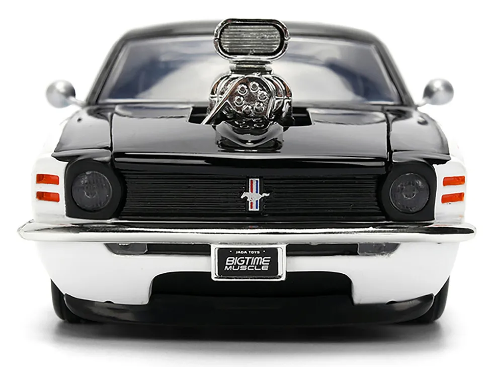 1970 Ford Mustang Boss 429 Black and White with Graphics "Bigtime Muscle" Series 1/24 Diecast Model Car by Jada